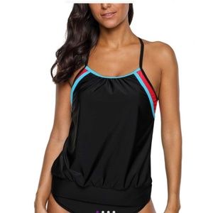 Women's Tankini Top/Bottoms, NWT, L, UPF 50+, Red/Black